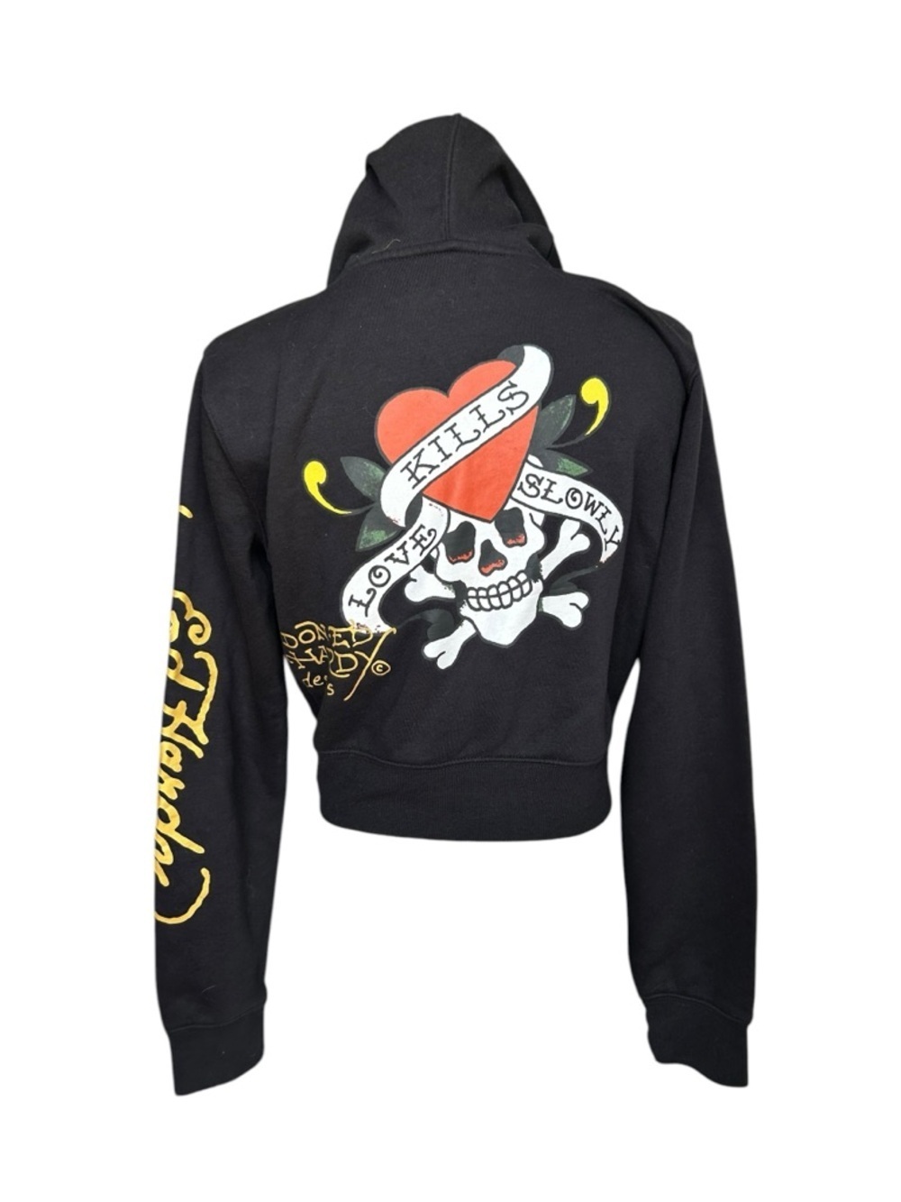 Ed Hardy Zip Hoodie Womens Large Black Love Kills Slowly Skull Graphic Crop - Picture 5 of 12